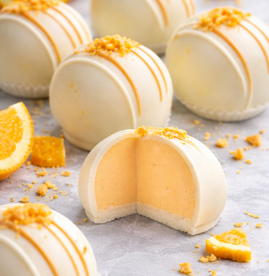 Trøfler i hvit sjokolade med appelsin